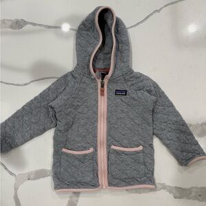 Patagonia Gray Quilted Hoodie with Pink Trim